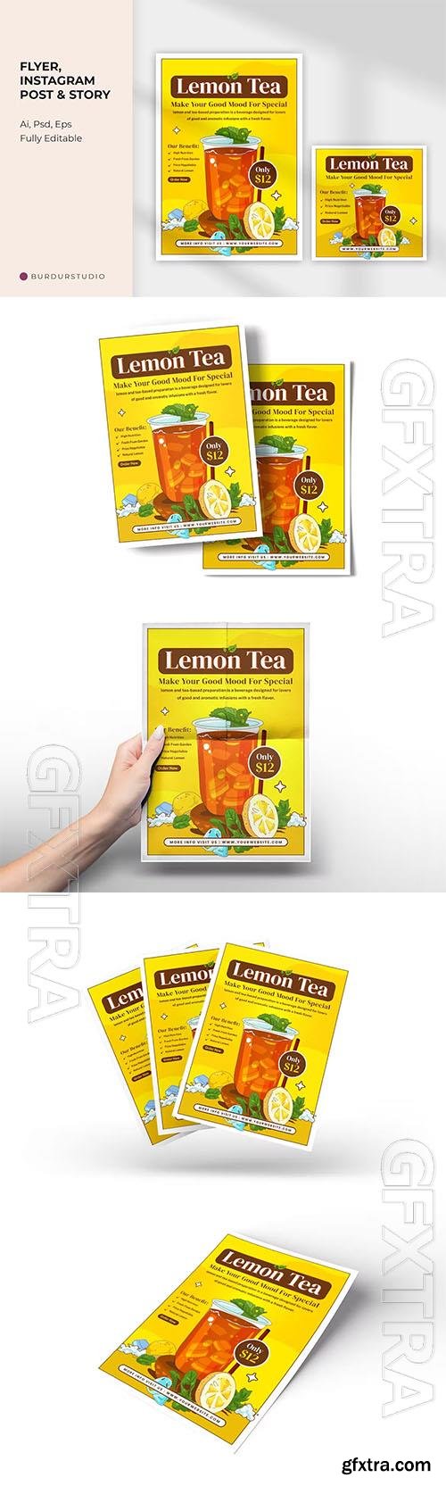 Fresh Lemon Tea Flyer & Instagram Post PSD