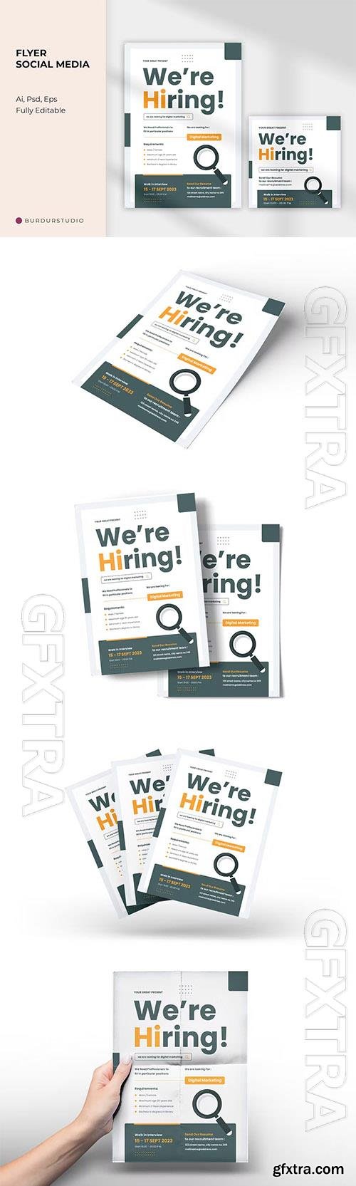 Flyer - Job Vacancy Marketing and Instagram Post PSD