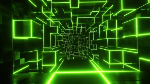 Videohive - Flying through a tunnel of green neon cubes. Infinitely looped animation - 40723328 - 40723328