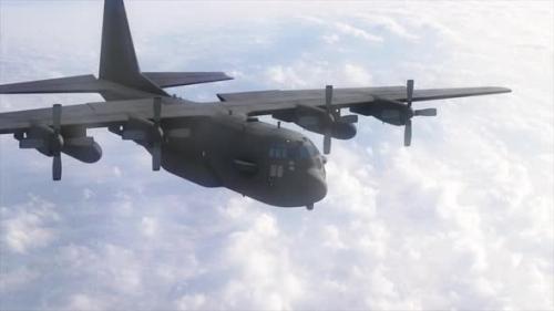 Videohive - C 130 Hercules Combat Plane Fighter Aircraft Flying In The Sky - 40791491 - 40791491