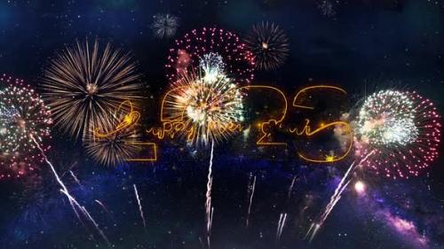 Videohive - Happy New Year 2023 Text Typography Particles Fireworks Explosion Sparks Night Sky Background - 40209895 - 40209895