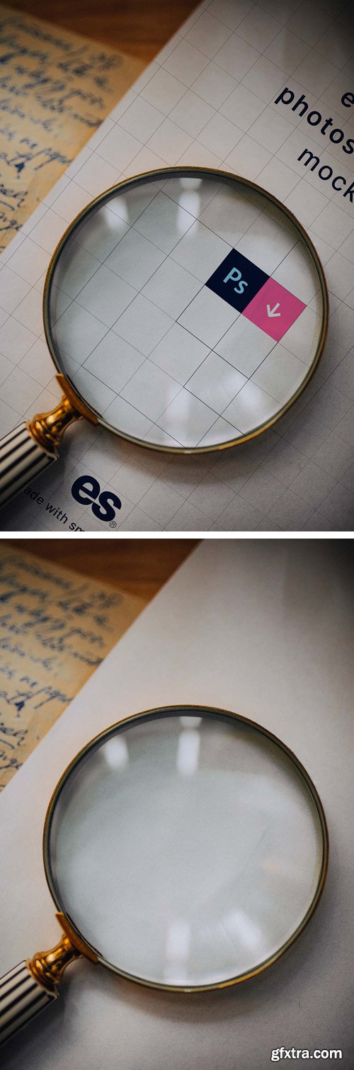 Realistic Magnifying Glass PSD Mockup Template