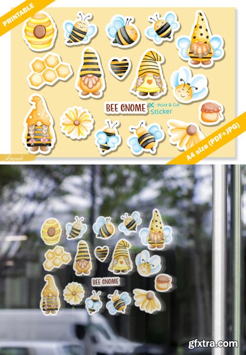 A4 Printable Cute Watercolor Bee Stickers