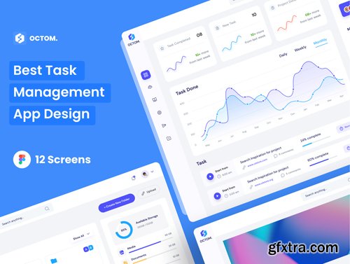 Task Management App UI Kit Template for Figma - 12 Screens