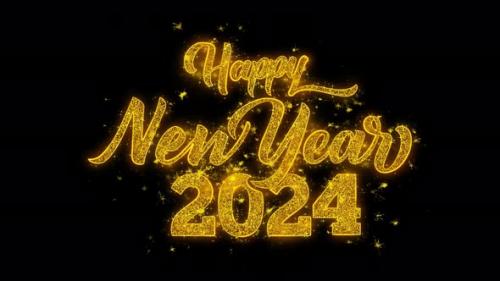 Videohive - Happy New Year 2024 Text Reveal From Golden on Glitter Shiny Magic Particles Sparks - 40210348 - 40210348