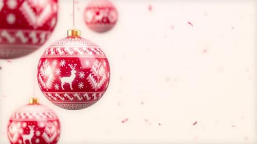 Videohive - New Year Red Baubles with Deer Ornament Rotate with Falling Glitter Christmas Decoration - 40789408 - 40789408