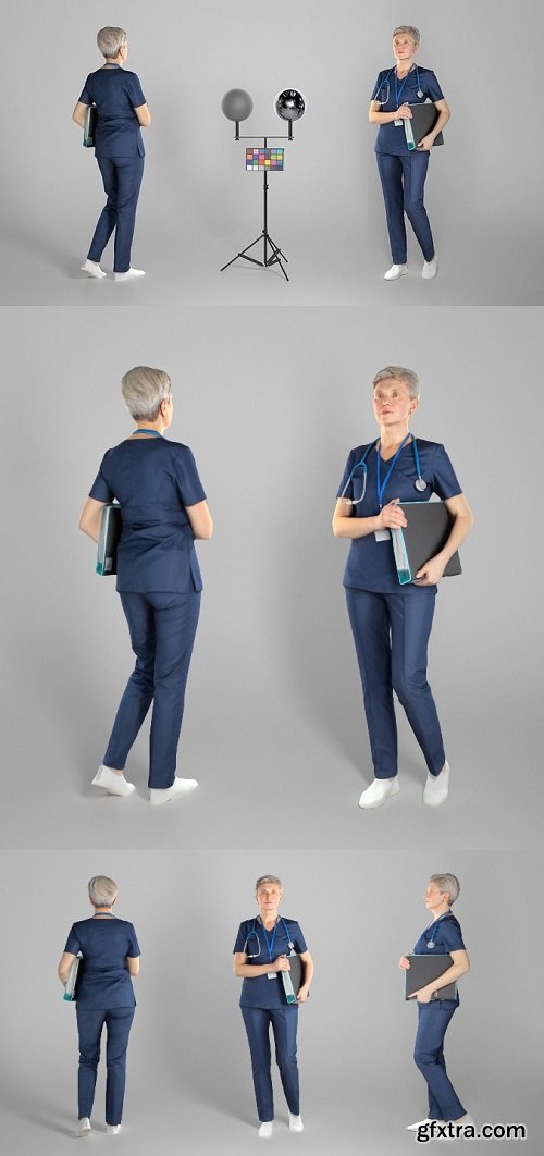 Adult surgical female doctor with a folder 172 Low-poly 3D model