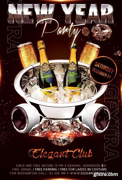 Elegant Drinks and Diamonds New Year Party Flyer and Facebook Cover Template PSD