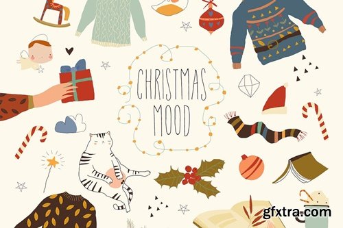 Vector Christmas Set with Sweaters, Books XAWW55R