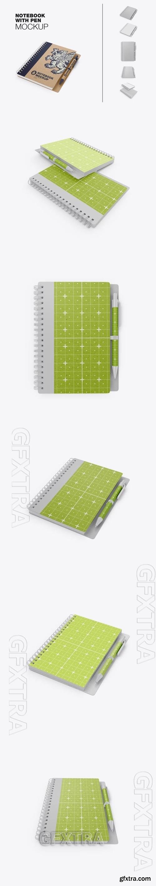 Kraft Notebook With Ring and Pen Mockup EMYS2T9