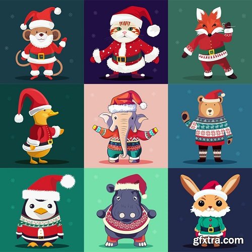 Cute animals wearing a tacky christmas sweater