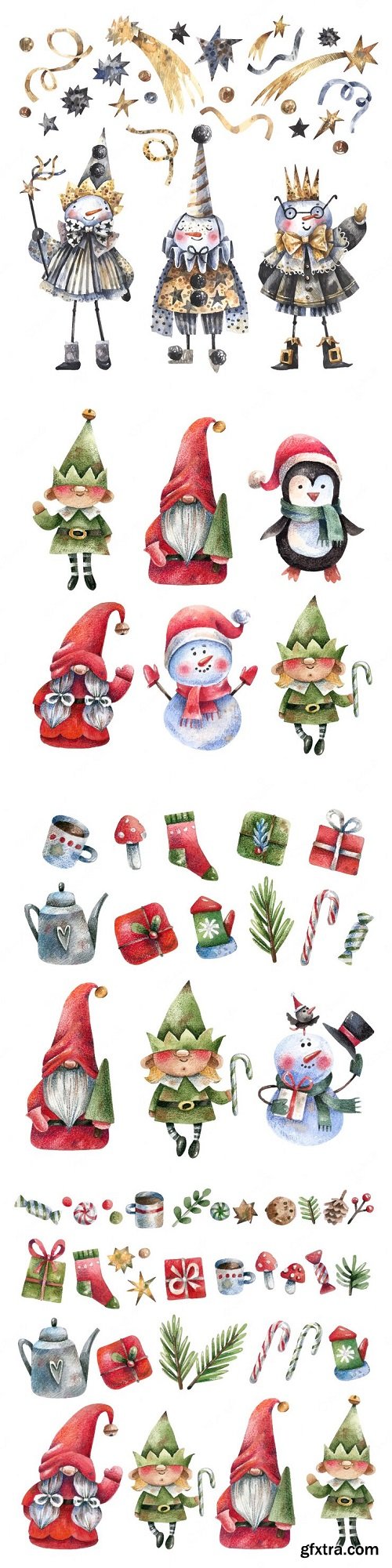 Collection of christmas watercolor illustrations