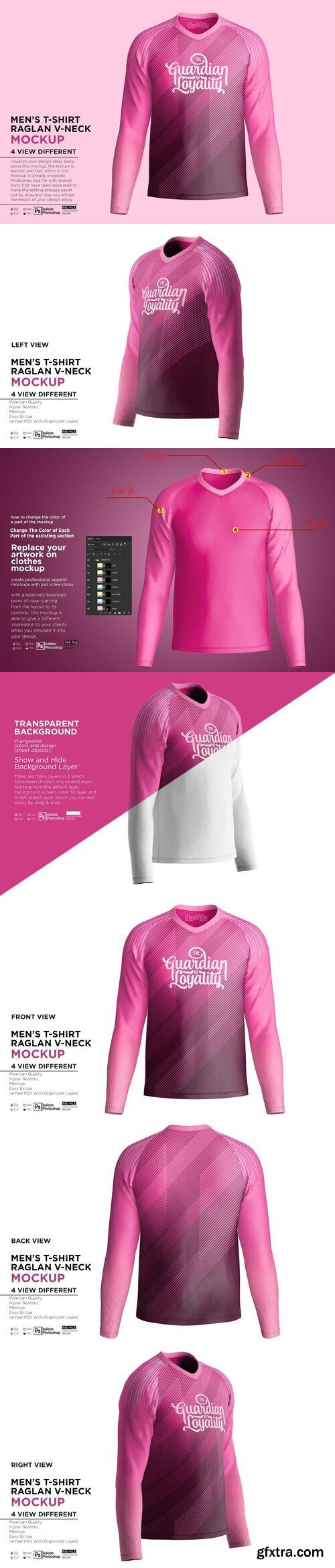 CreativeMarket - Men\'s T-Shirt Raglan V-Neck Mockup 10848788