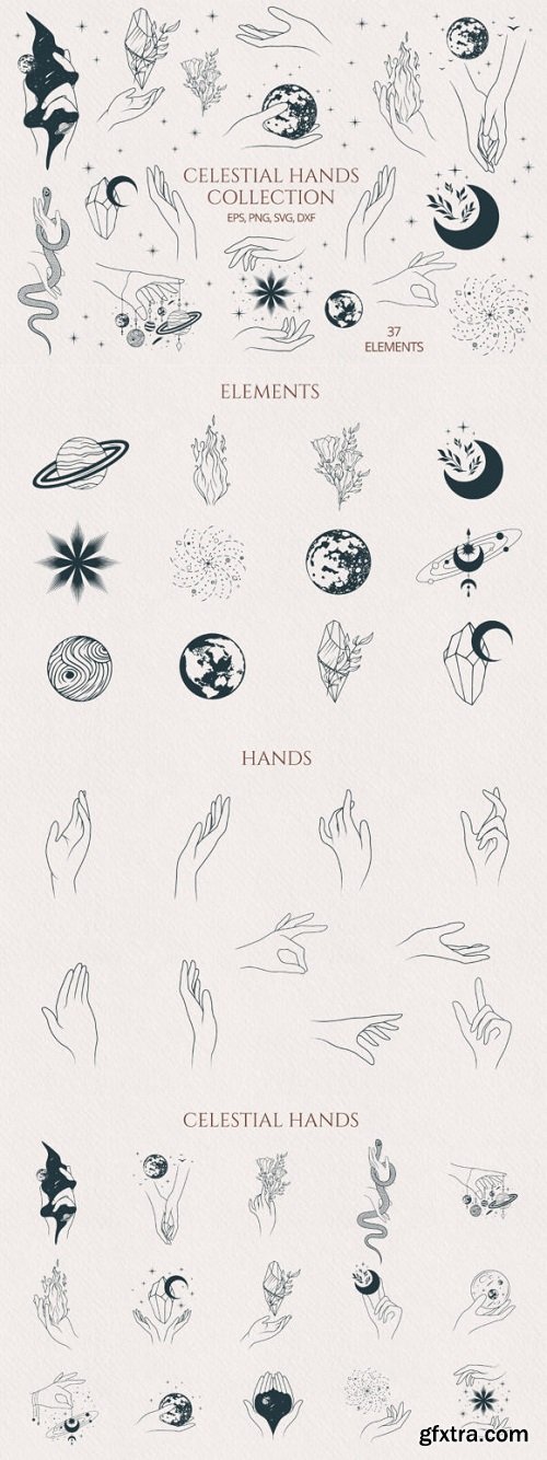 Hand Drawn Celestial Hands Collection