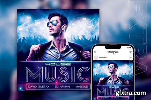 Fabulous Futuristic Neon DJ Party Instagram Post Template PSD