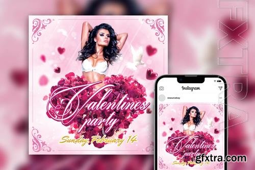 Romantic Floral Valentine’s Day Party Instagram Post Template PSD