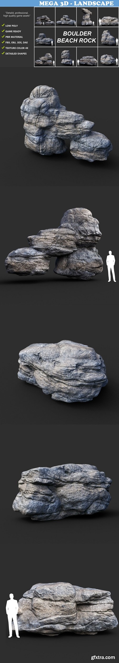 ArtStation - Low poly Gray Boulder Beach Rock Collection 210103