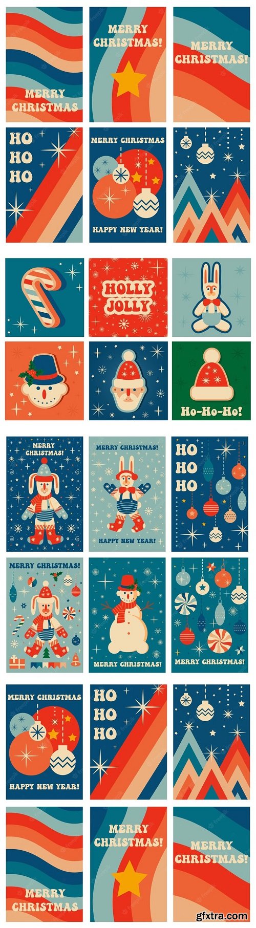 Set of retro vintage christmas greeting cards