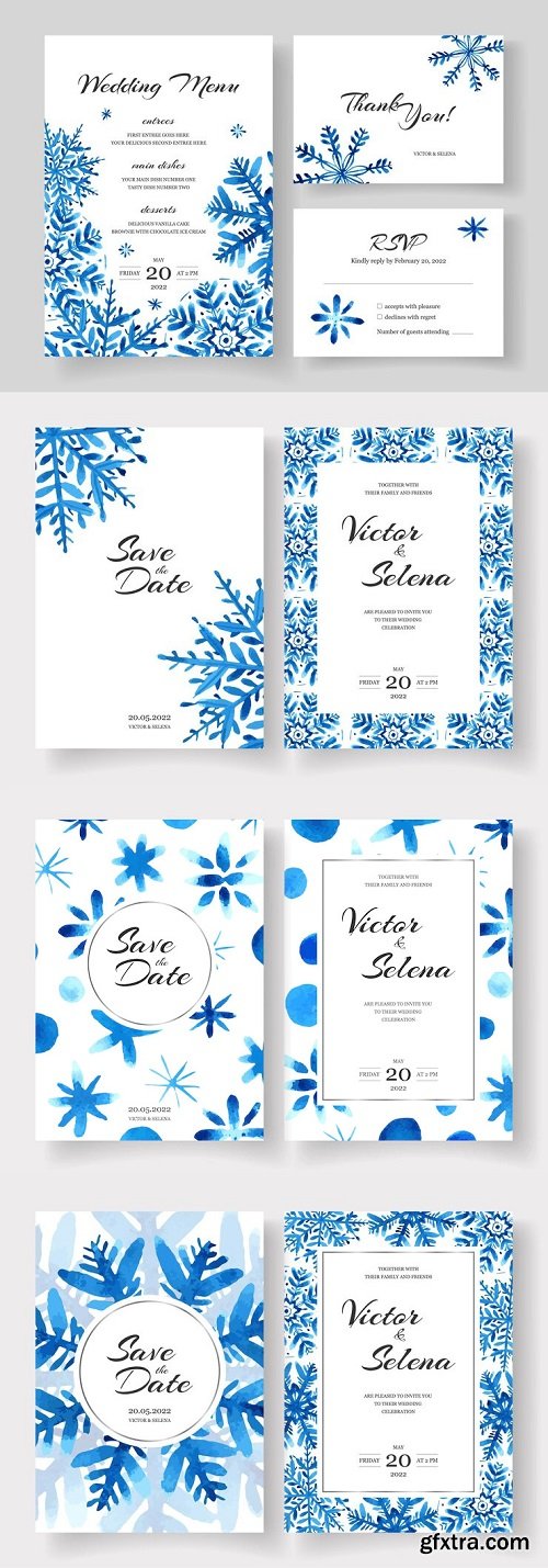 Winter wedding cards design set