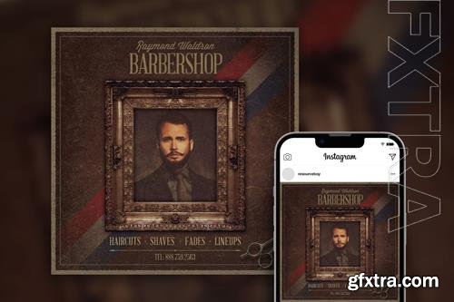 Stylish psd vintage Barbershop flyer Instagram Post Template Beautiful PSD