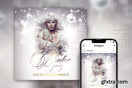 Snowy Elegant Winter Party Instagram Post Template Beautiful PSD