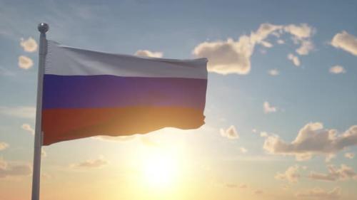 Videohive - Flag of Russia Waving in the Wind Sky and Sun Background - 40947200 - 40947200