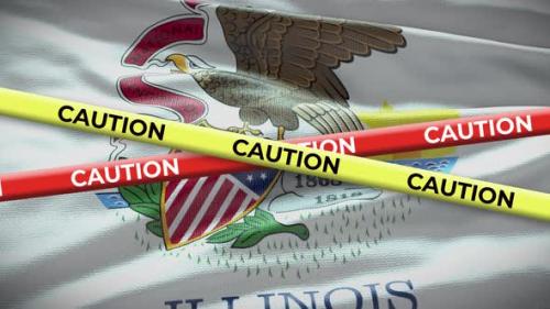 Videohive - Illinois state flag waving background with yellow caution tape animation - 40949037 - 40949037