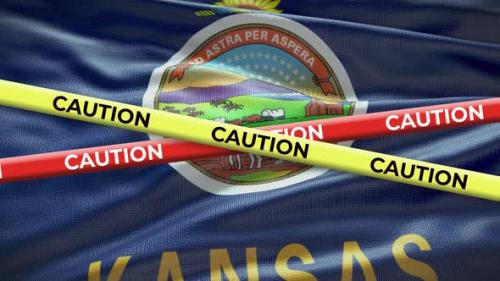 Videohive - Kansas state flag waving background with yellow caution tape animation - 40949038 - 40949038