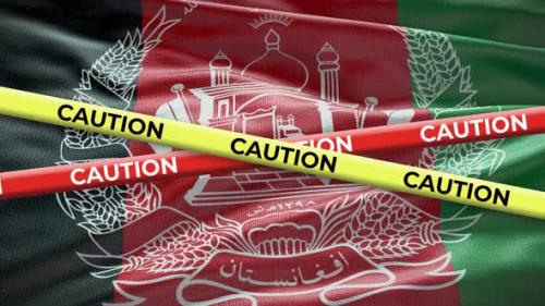 Videohive - Afghanistan national flag with caution tape animation. Social issue in country, news illustration - 40949149 - 40949149