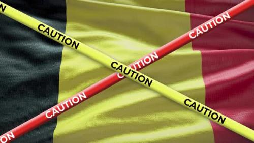 Videohive - Belgium national flag with caution tape animation. Social issue in country, news illustration - 40949151 - 40949151