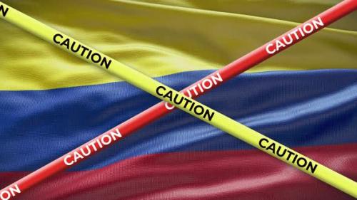 Videohive - Colombia national flag with caution tape animation. Social issue in country, news illustration - 40949155 - 40949155