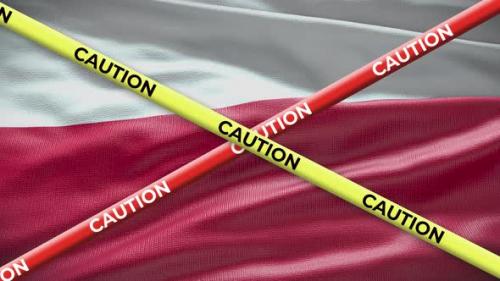 Videohive - Poland national flag with caution tape animation. Social issue in country, news illustration - 40950069 - 40950069