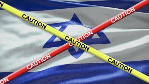 Videohive - Israel national flag with caution tape animation. Social issue in country, news illustration - 40950072 - 40950072