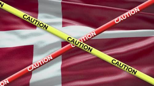 Videohive - Denmark national flag with caution tape animation. Social issue in country, news illustration - 40952276 - 40952276