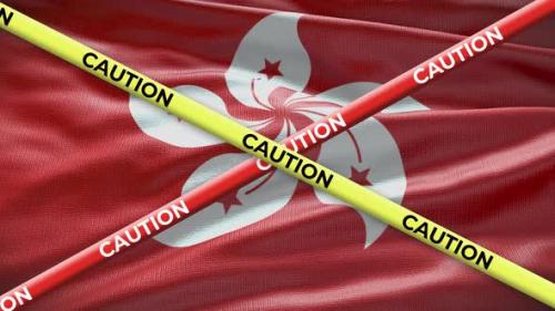 Videohive - Hong Kong flag with caution tape animation. Social issue in country, news illustration - 40952278 - 40952278