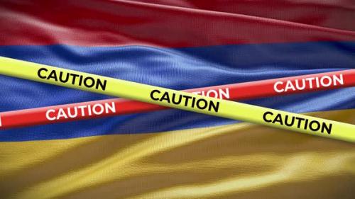 Videohive - Armenia national flag with caution tape animation. Social issue in country, news illustration - 40952279 - 40952279