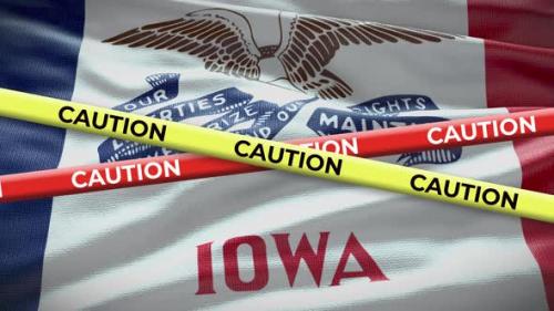 Videohive - Iowa state flag waving background with yellow caution tape animation - 40938352 - 40938352