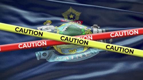 Videohive - Maine state flag waving background with yellow caution tape animation - 40938354 - 40938354