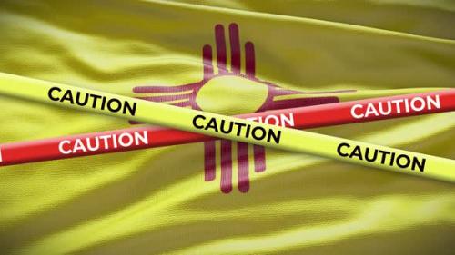 Videohive - New Mexico state flag waving background with yellow caution tape animation - 40938355 - 40938355