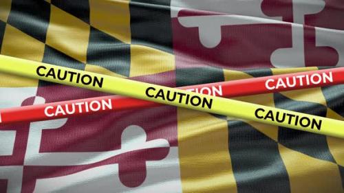 Videohive - Maryland state flag waving background with yellow caution tape animation - 40938361 - 40938361