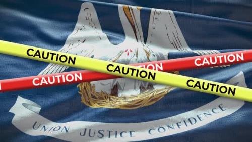 Videohive - Louisiana state flag waving background with yellow caution tape animation - 40938363 - 40938363