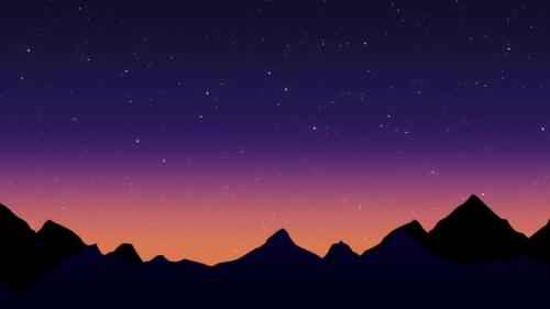 Videohive - Purple orange gradient. Evening sunset background. Mountains scenery at night motion design - 40938614 - 40938614