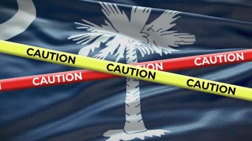 Videohive - South Carolina state flag waving background with yellow caution tape animation - 40938798 - 40938798