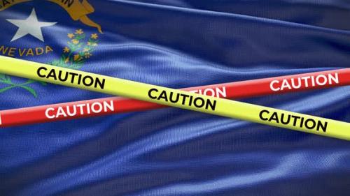 Videohive - Nevada state flag waving background with yellow caution tape animation - 40938799 - 40938799