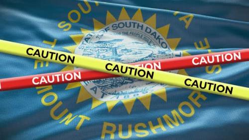 Videohive - South Dakota state flag waving background with yellow caution tape animation - 40938800 - 40938800