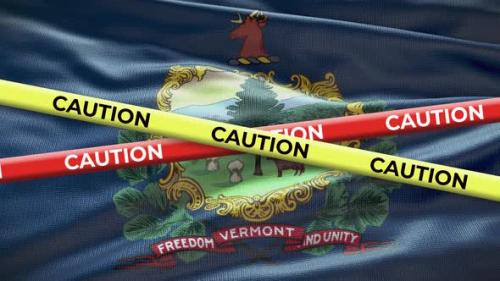 Videohive - Vermont state flag waving background with yellow caution tape animation - 40938806 - 40938806