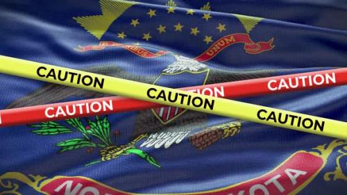 Videohive - North Dakota state flag waving background with yellow caution tape animation - 40938808 - 40938808