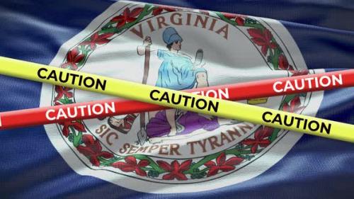 Videohive - Virginia state flag waving background with yellow caution tape animation - 40938813 - 40938813