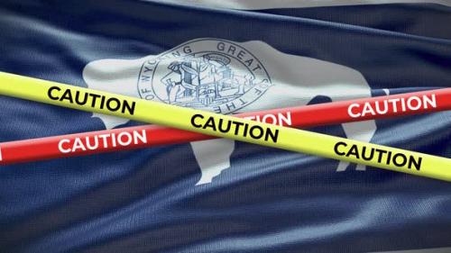 Videohive - Wyoming state flag waving background with yellow caution tape animation - 40938815 - 40938815