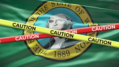 Videohive - Washington state flag waving background with yellow caution tape animation - 40938824 - 40938824